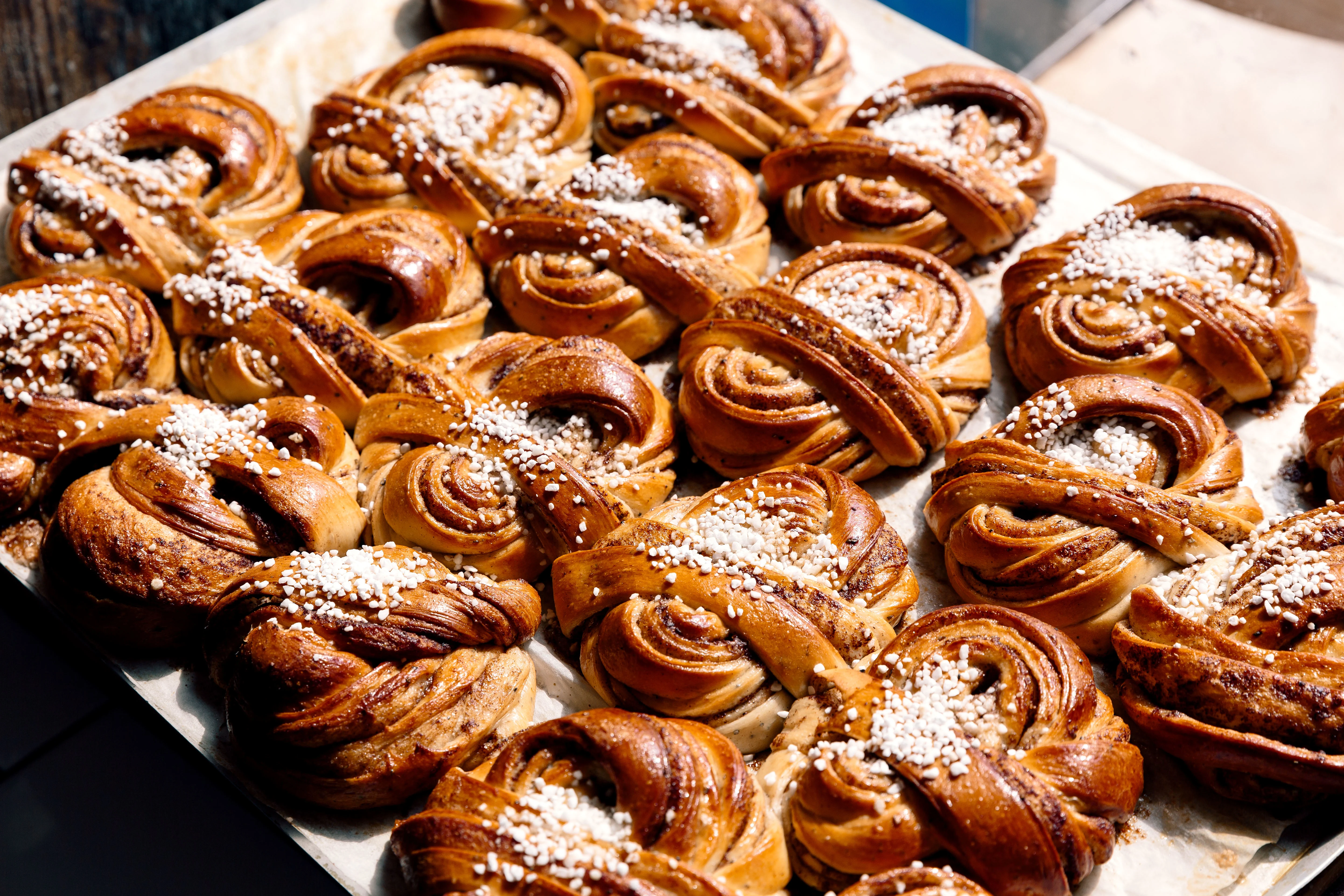 Freshly baked traditional Swedish cinnamon buns