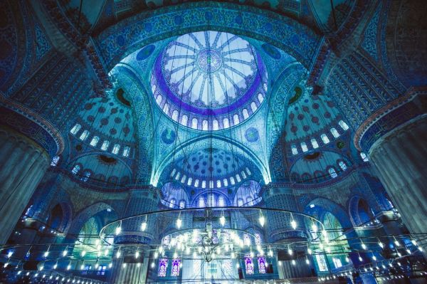 The interior of the Blue Mosque in Istanbul, Turkey