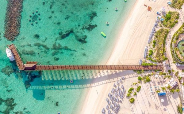 aerial view of pier over water