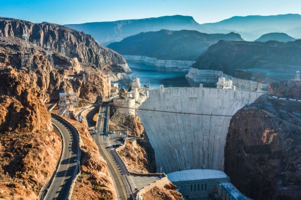 Distant view of Hoover Dam
