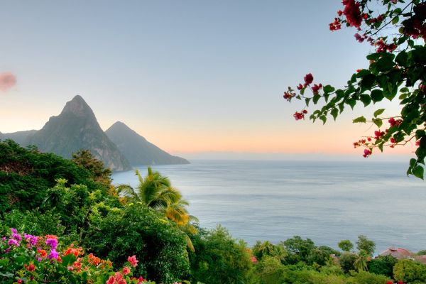 Distant view of the Twin Pitons Sky Line