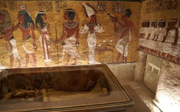 Ancient Egyptian wall art and mummy coffin found in Grand Egyptian Museum