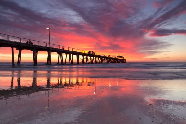 long pier at sunset