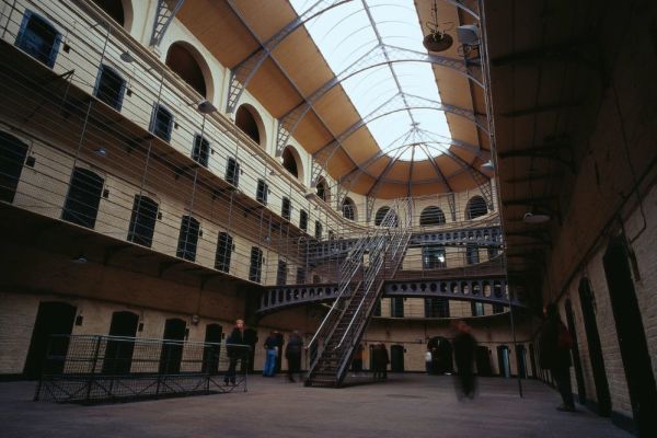 Interior view of Kilmainham Gaol with dark lighting