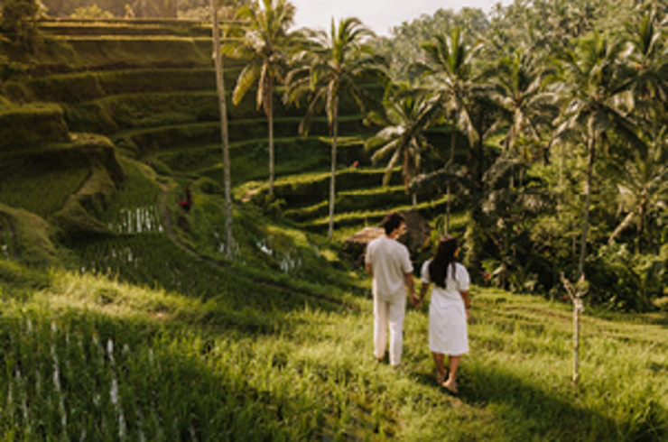 Couple standing in Rice Fields