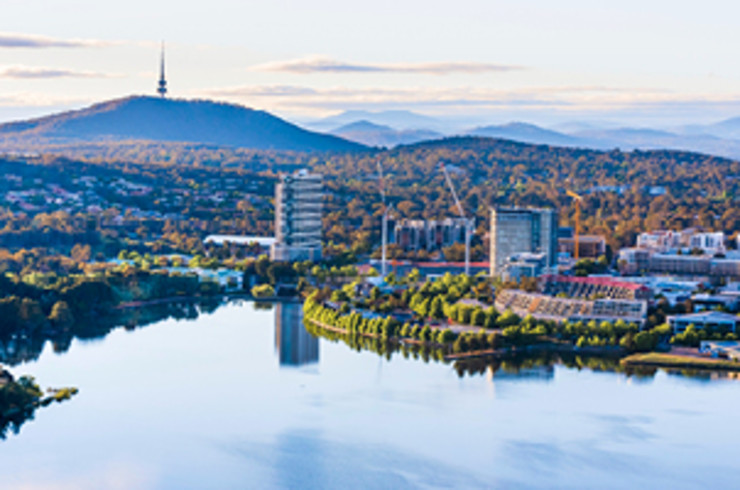 Aerial view of Canberra city and the lake