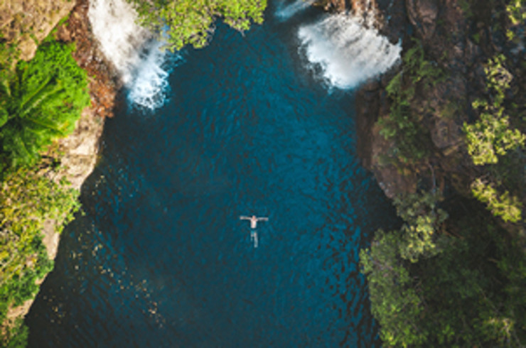 Aerial view of someone swimming in a national park