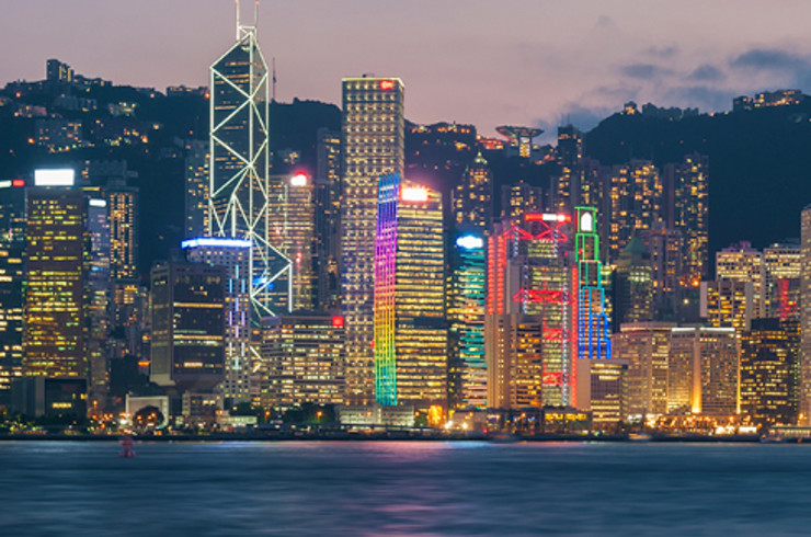 hong kong city and harbour at night