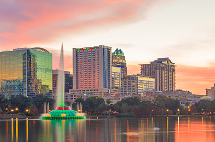 orlando city at sunset