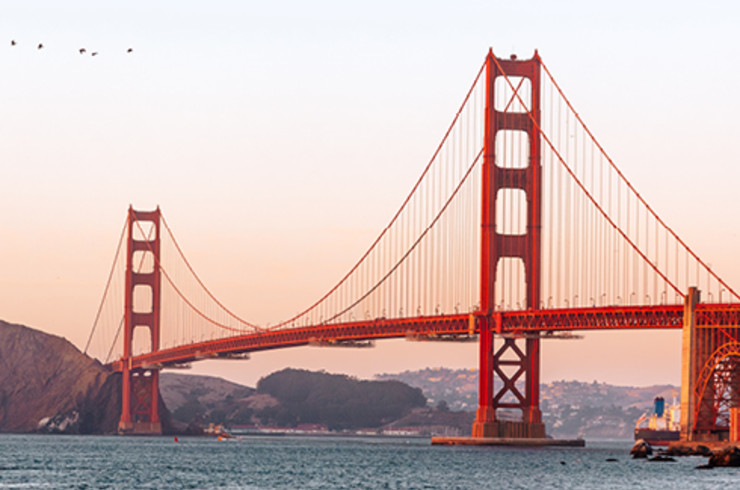 golden gate bridge at sunset over water san francisco