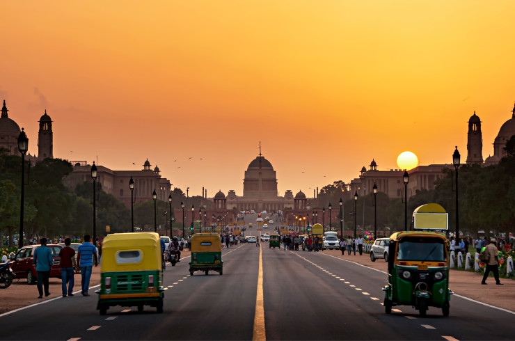 Delhi Triangular Parliament at sunset