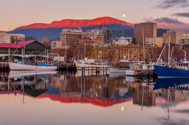Hobart, Tasmania waterfront at sunrise