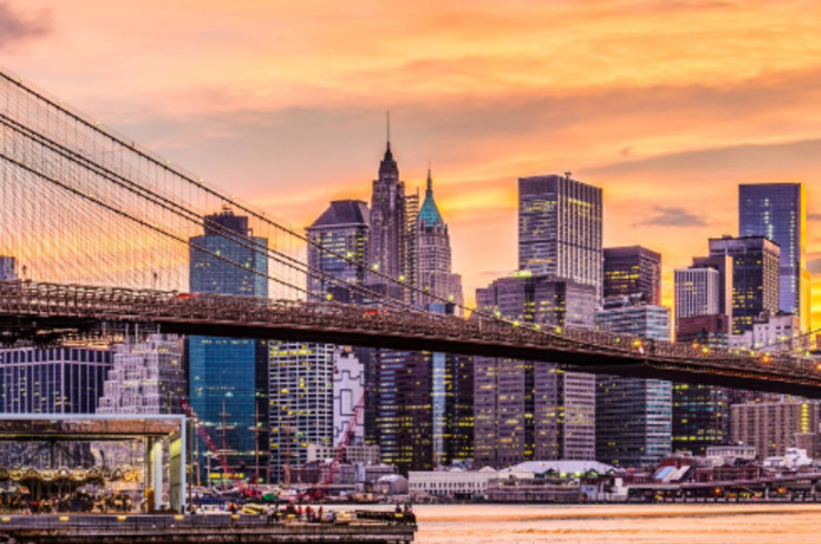 new york city bridge at sunset