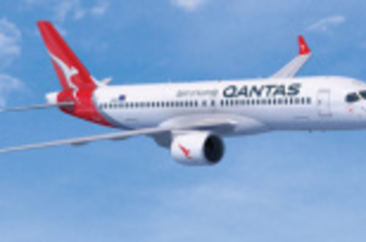 A view of a Qantas Airways aircraft while flying during a popular international flight route.