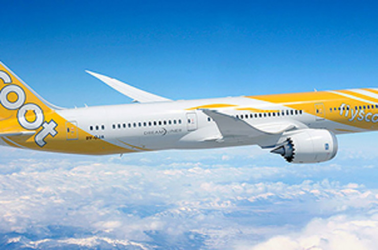 Scoot plane flying through the air