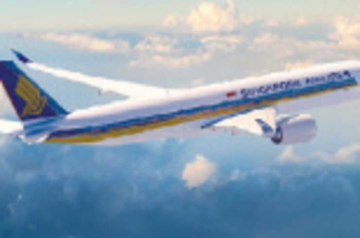 A view of a Singapore Airlines airplane during an international flight.