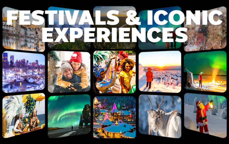 Festivals & iconic experiences - windows showing several popular holiday destinations