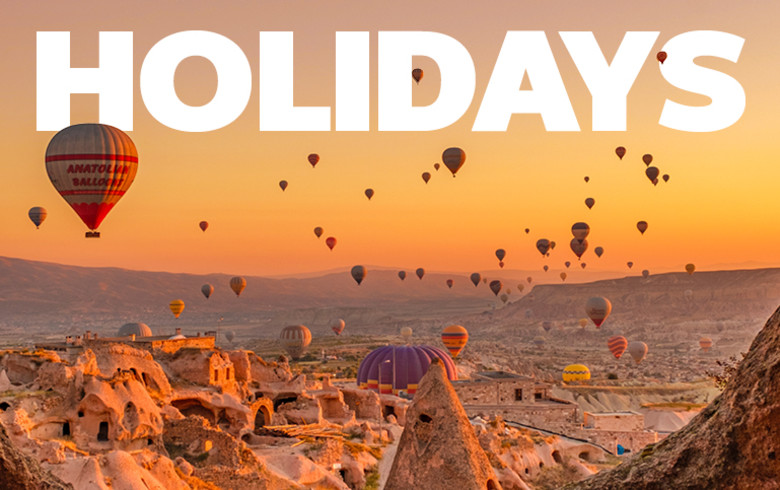 Holidays - hot air balloons in the sky at sunset