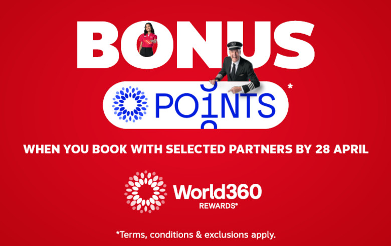 Bonus points* when you book with selected partners by 28 Apr 26 | World360 rewards - *Terms, conditions & exclusions apply