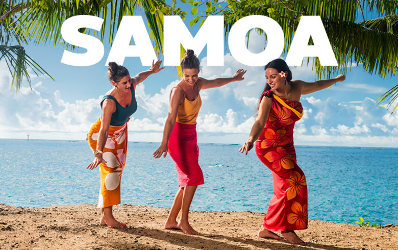 Samoa - three women dancing on a beach
