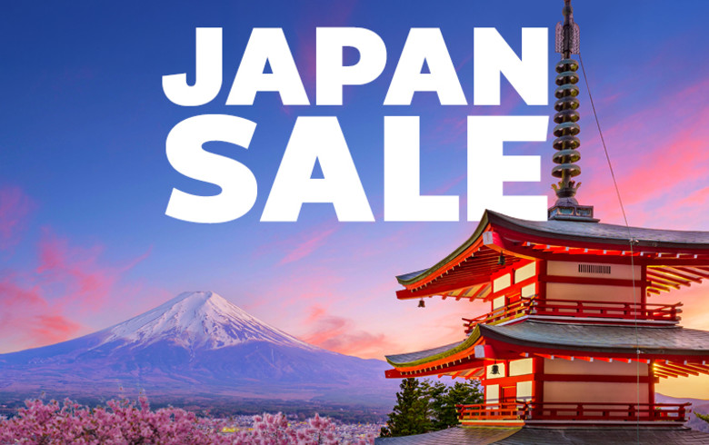 Mount Fuji and a Shinto Pagoda at sunset featuring a Japan sale