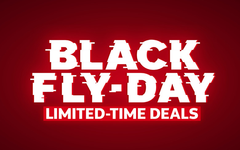 black fly-day limited-time deals on a red background with black shadow
