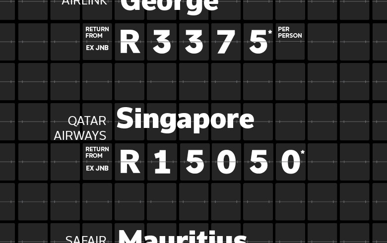 A view of flight prices at an airport.