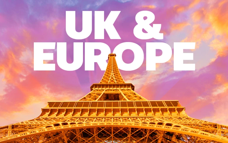 UK & Europe - angled up view of the Eifel Tower