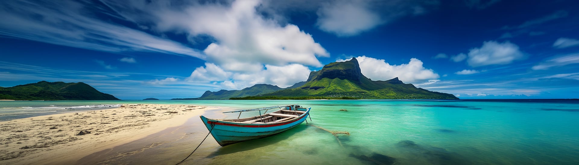 A view of Mauritius beach and mountain regarding a Mauritius holiday package.