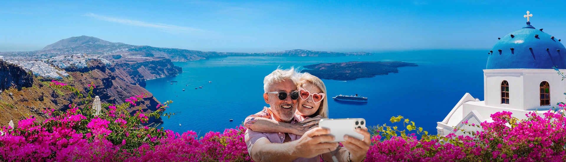 A couple taking a selfie in Greece