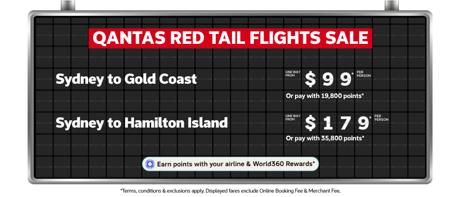 Qantas Red Tail flights sale one way from $99 Sydney to Gold Coast or $179 Sydney to Hamilton Island per person