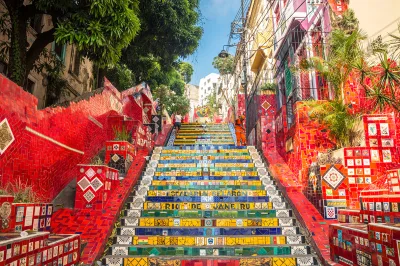 Looking up Escadaria Selarón from Lapa. Image: Getty