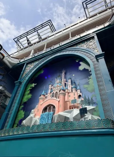 A decorative fairytale castle centrepiece on the decks of the Disney Adventure.