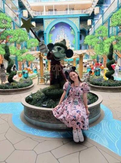 A Mickey Mouse topiary in the Disney Imagination Garden aboard the Disney Adventure.