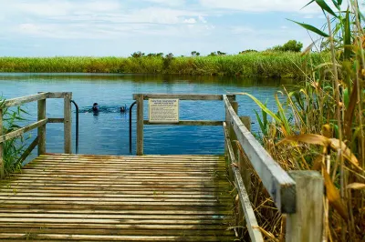 The Ewens Ponds deck entrance for snorkelling.
