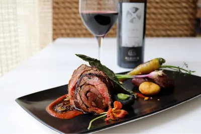 Grilled rolled skirt steak, hoja santa, guajillo puya and costeño pepper broth, potato, carrots and masa dumplings at XOCHI