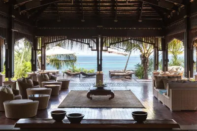 Beautiful view over the ocean through open air lobby