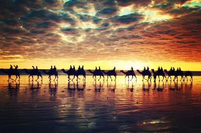 Sunset camelback ride along Cable Beach, Broome