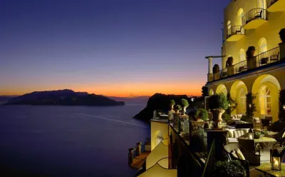 Capri island cliffside hotel with view across the ocean