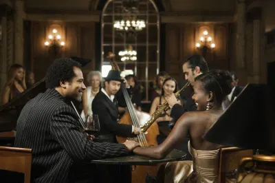 Couple watches live jazz concert in club