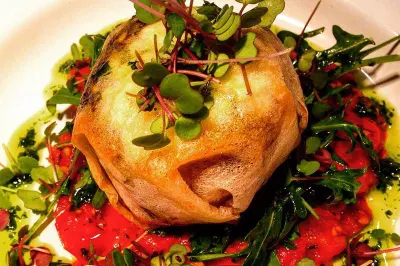 Silverbeet & feta Tunisian brik pastry with Spotted Pig home-grown tomato & herb salsa. Credit: The Spotted Pig Image: The Spotted Pig