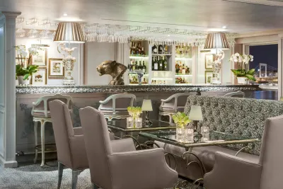This image: The glamorous Bar de Leopard located at the stern of the ship offers full-service, but lighter lunch options.