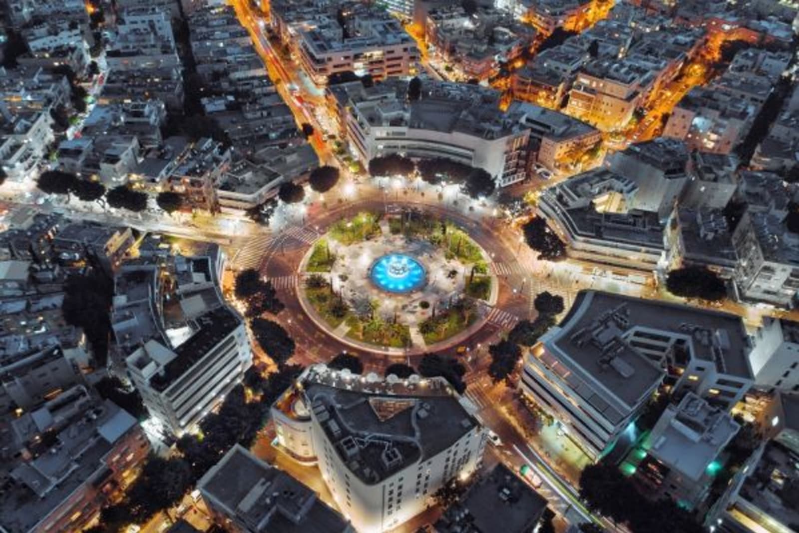 Aerial view of Dizengoff Street at night