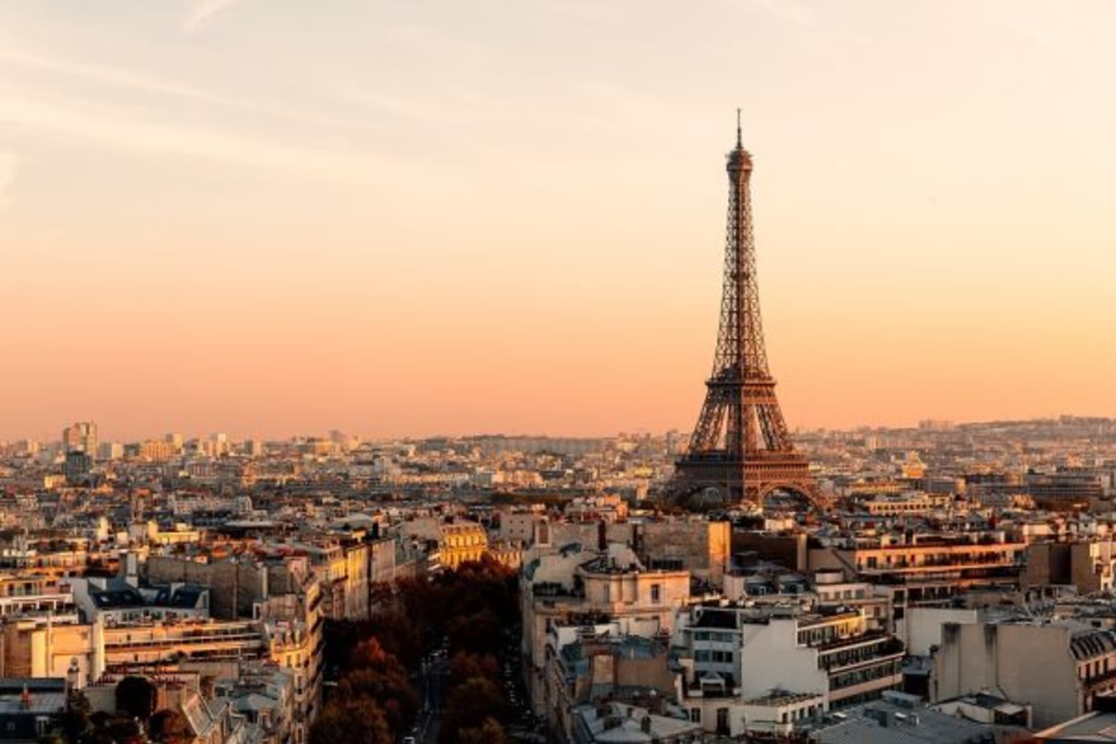Distant view of the Eiffle Tower at sunset