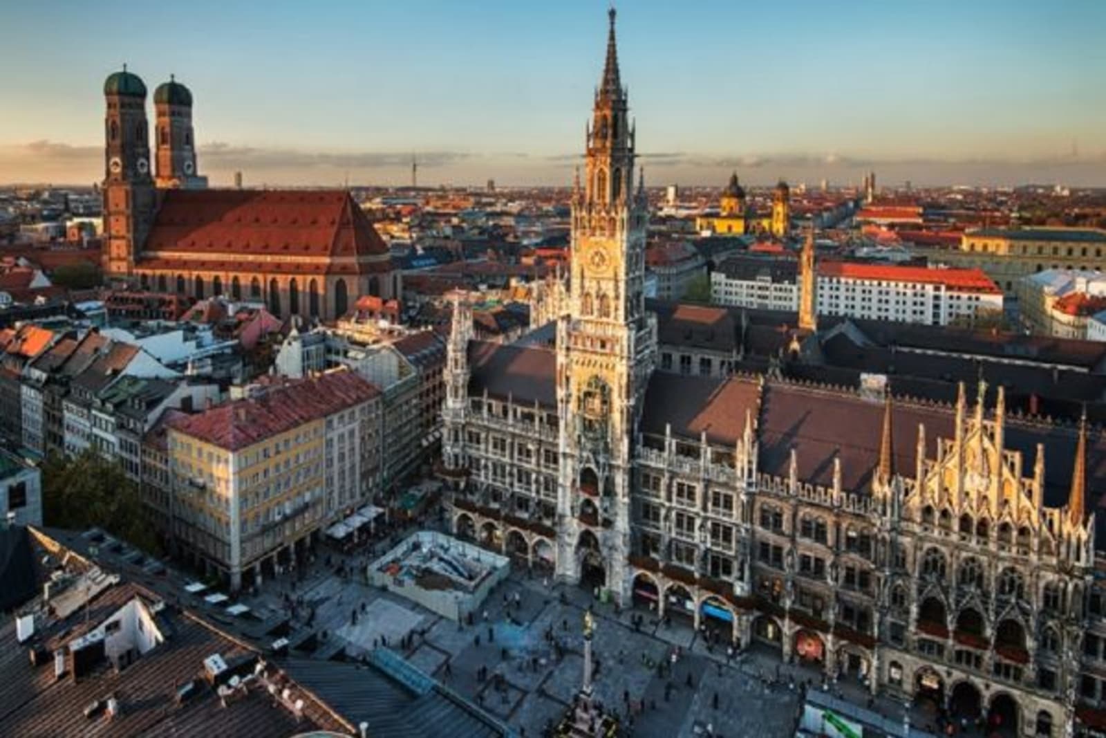 Aerial view of Frauenkirche at sunset