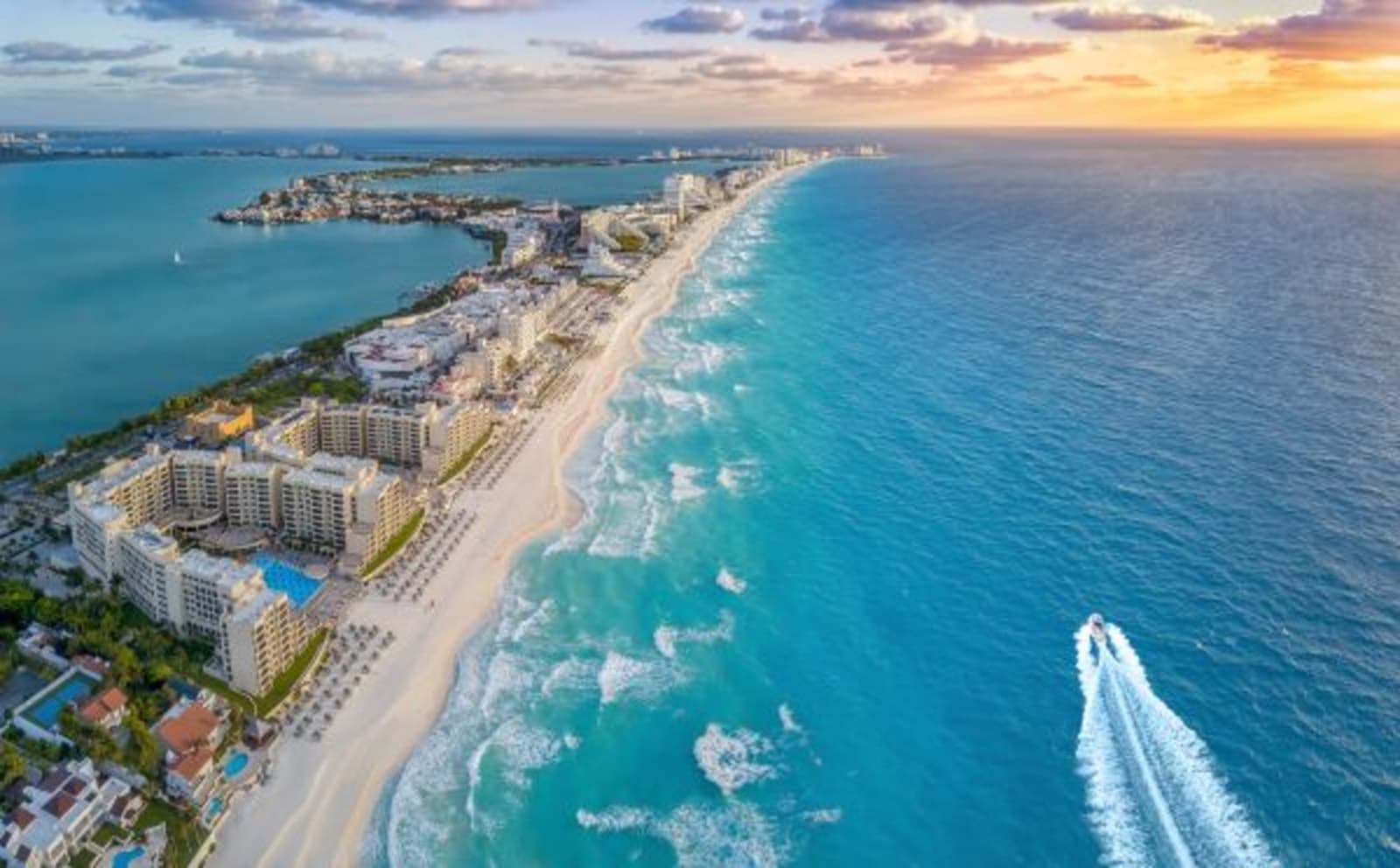 aerial view of cancun beach and ocean