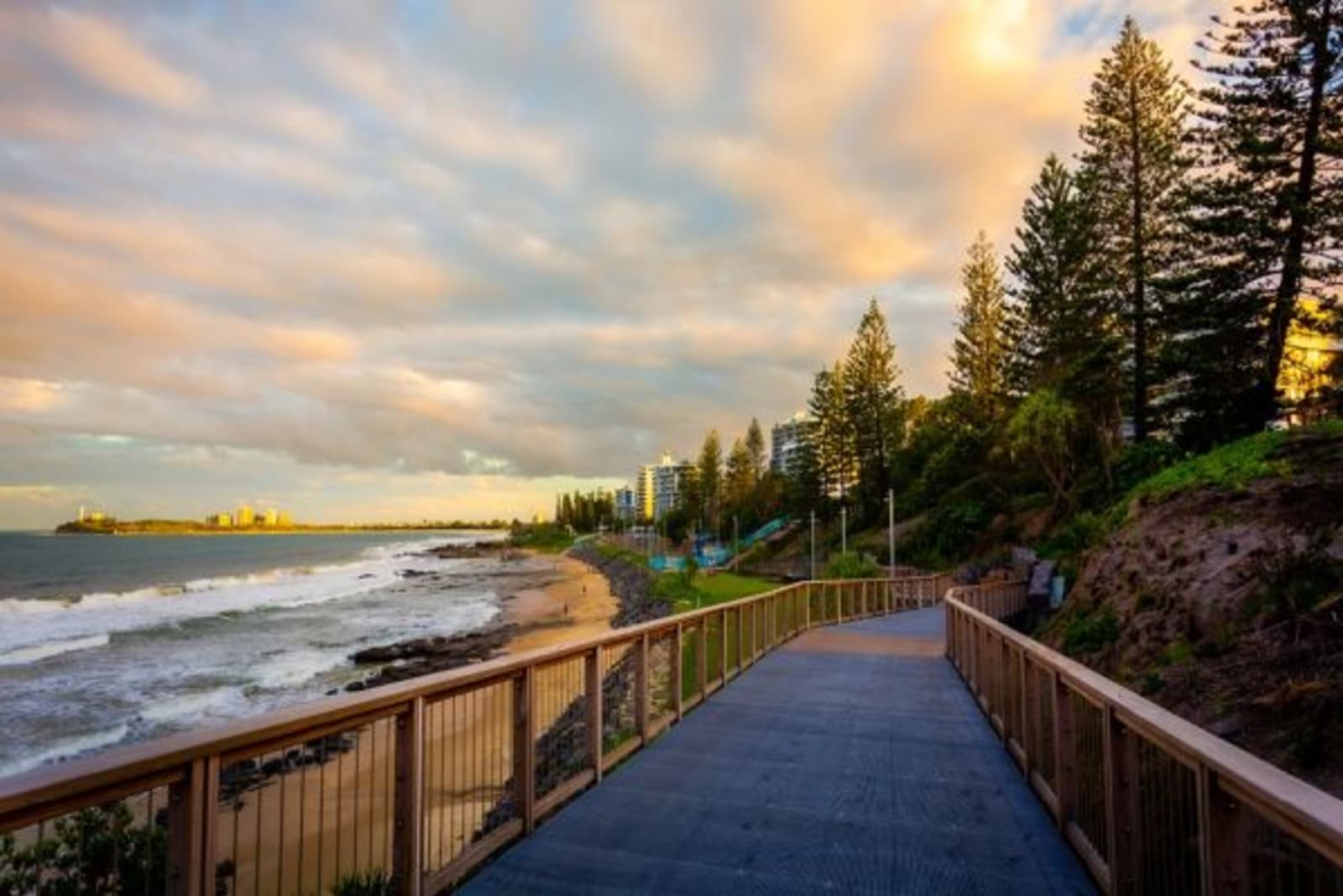 Beach broad walk at sunset