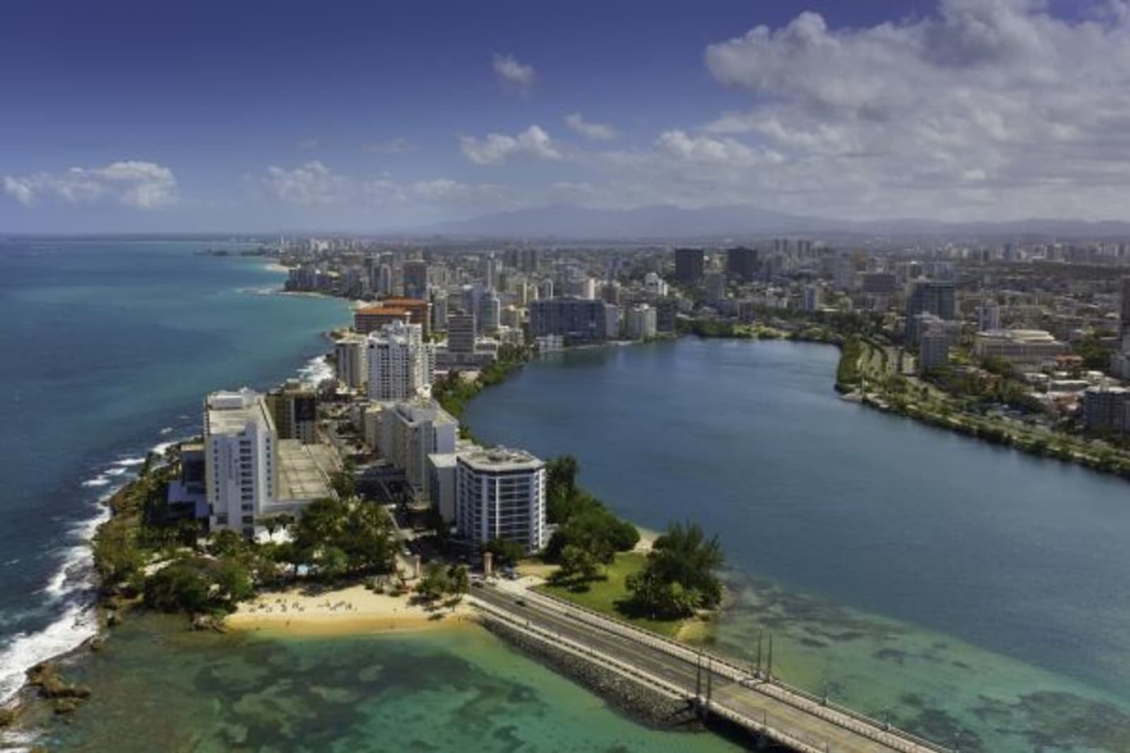 Skyline view of skyscrapers and ocean in Puerto Rico