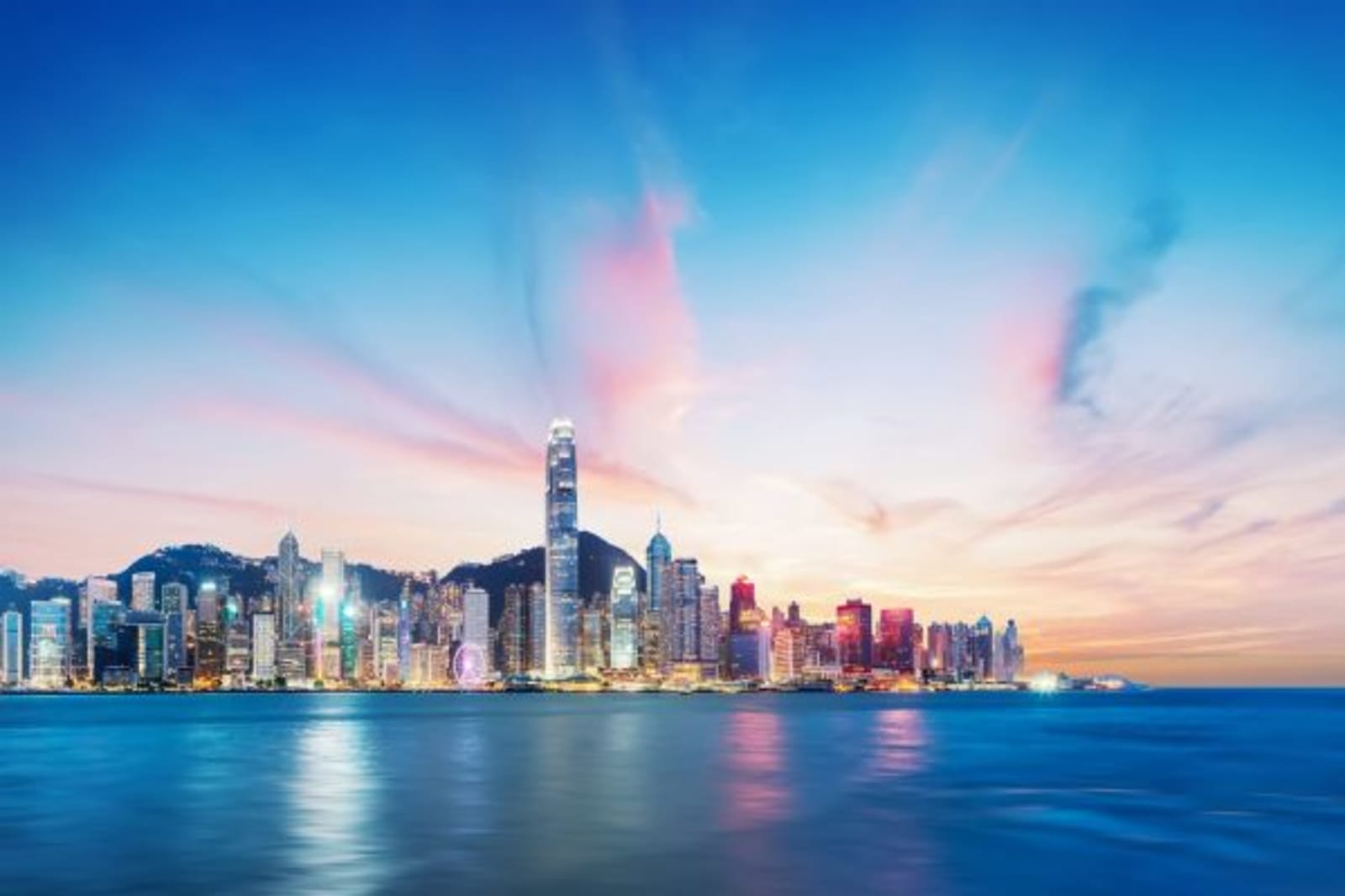 Sunset skyline of Oslo city with ocean