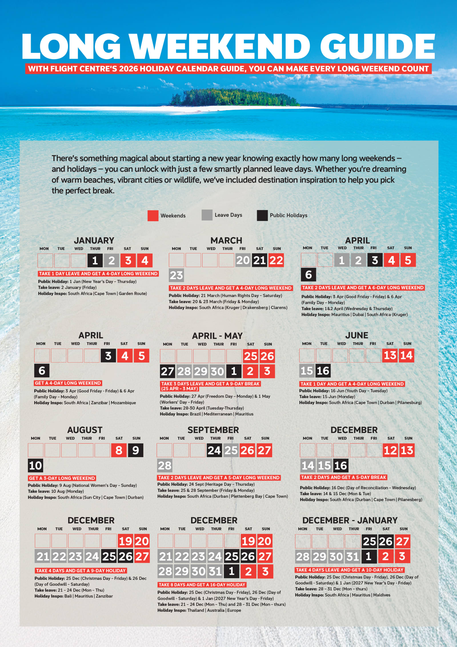 long weekened calendar guide 2026